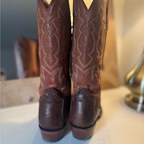Tony Lama Two-Tone Leather Cowboy Boots- Cognac Caiman - Picture 3 of 7